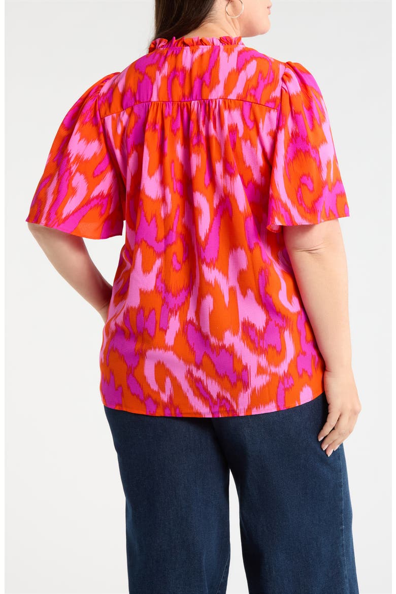 Charly Abstract Keira Ruffle Top, Alternate, color, ORANGE-FUCHSIA