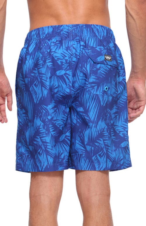Rokka&rolla All-day Comfort Mesh-lined Swim Trunks In Blue Leaves