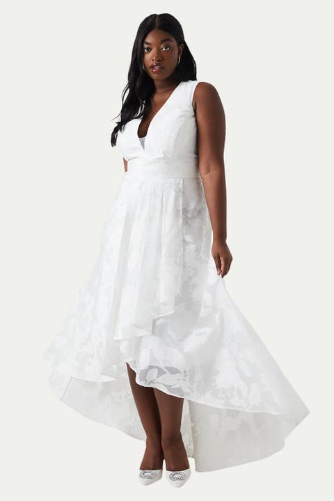 Plus Size Plunge Neck Maxi Wedding Dress