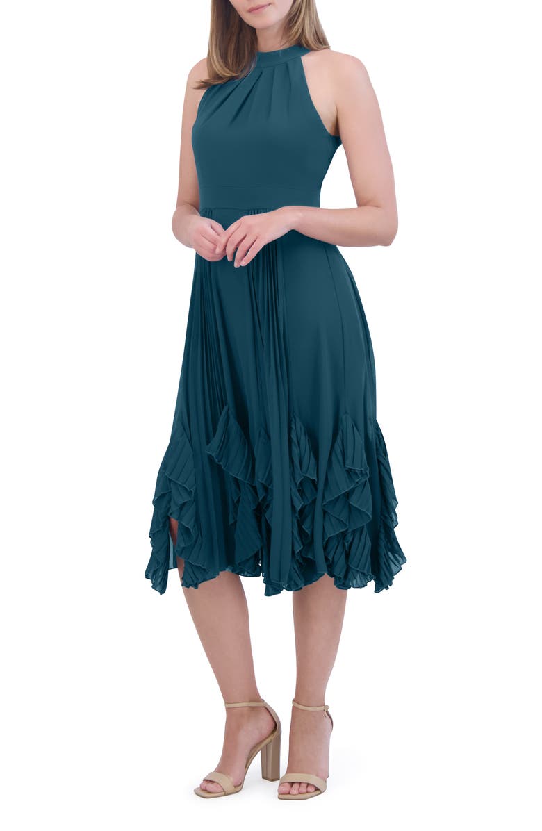Eliza J Ruffle Pleat Halter Neck Cocktail Dress, Alternate, color,