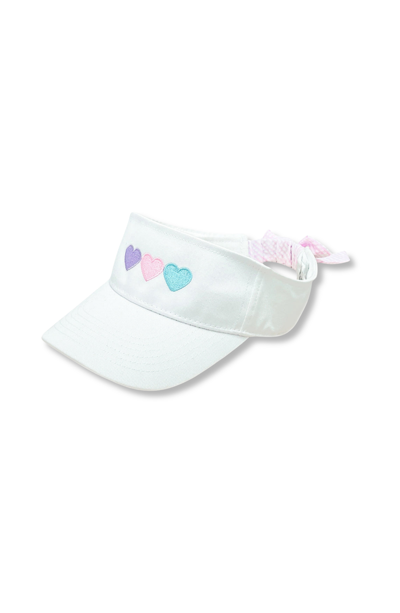 Bits & Bows Pastel Hearts Twill Bow Visor, Main, color, White