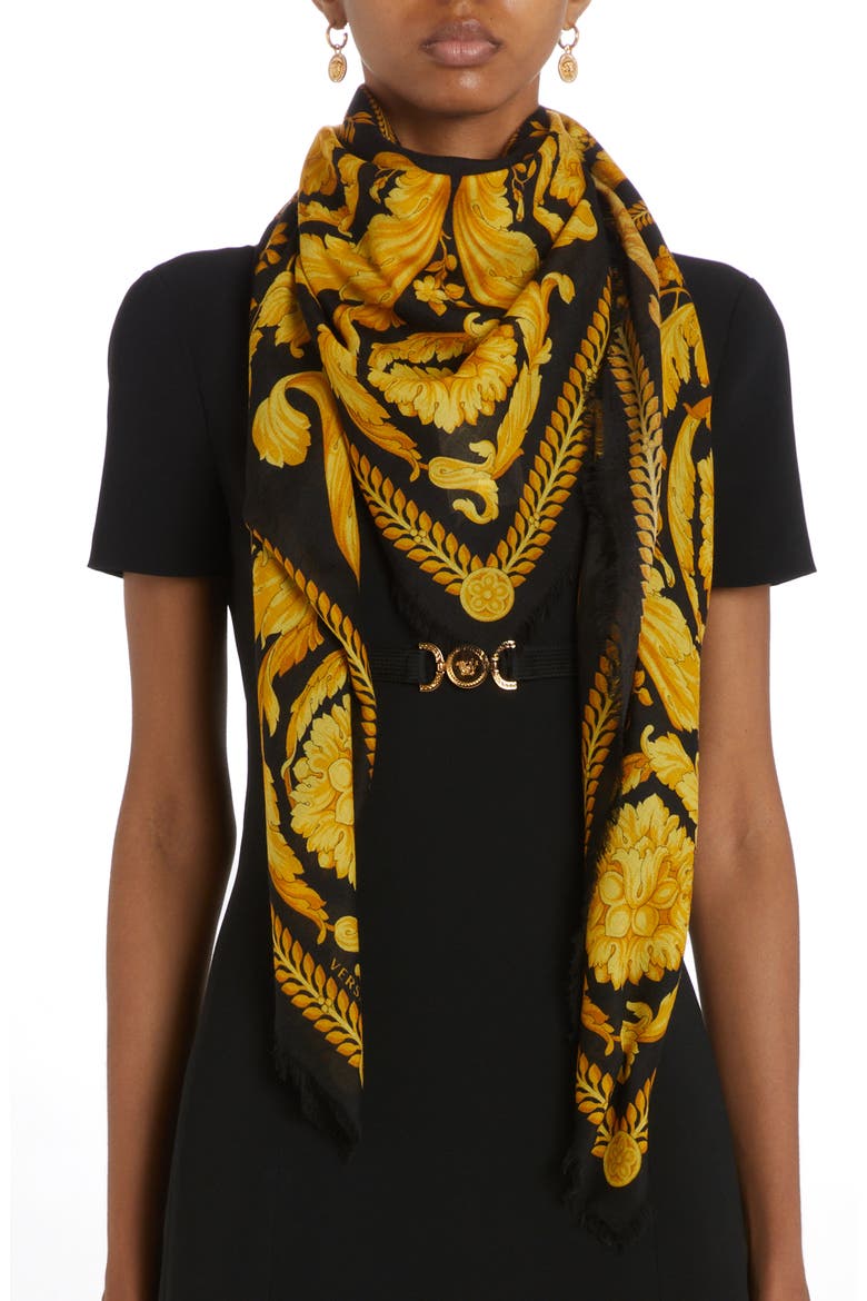 Barocco Square Scarf, Alternate, color, CANDY GOLD
