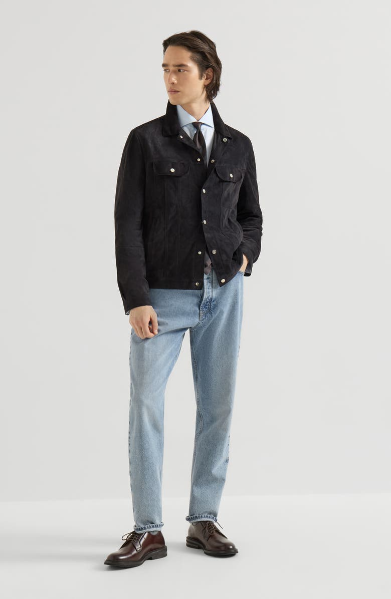 Brunello Cucinelli Suede four-pocket jacket, Alternate, color, Navy Blue