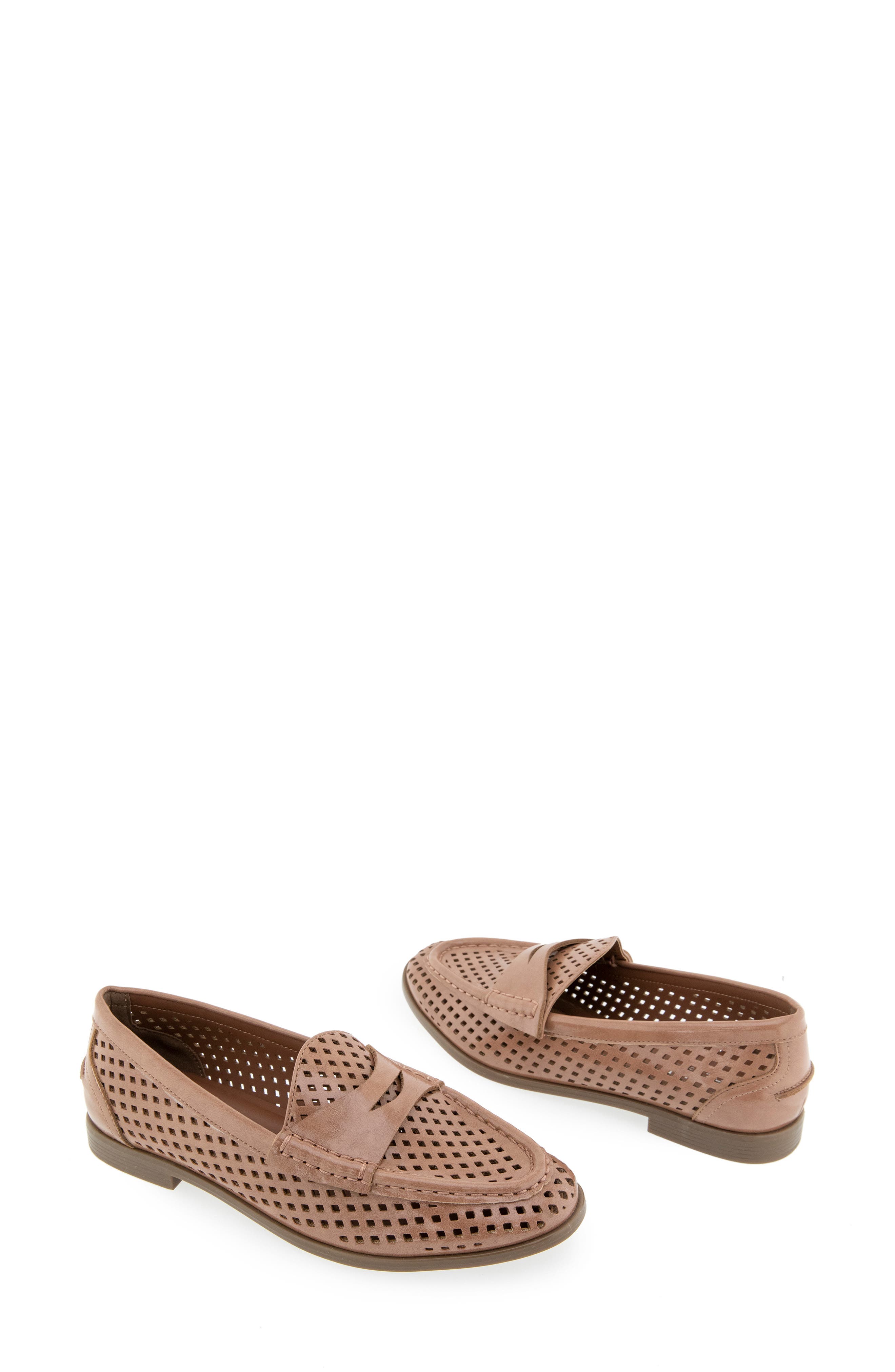 Zoila Perforated Loafer, Alternate, color, MACAROON CRINKLE