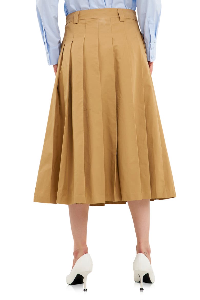 Pleated Cotton Midi Skirt, Alternate, color, TAN