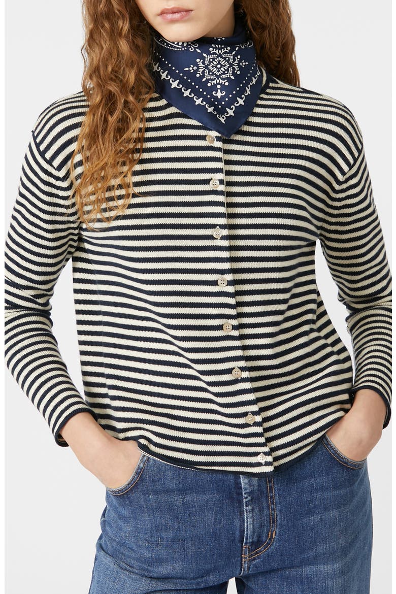 Eritea Stripe Cotton Cardigan, Alternate, color, NAVY