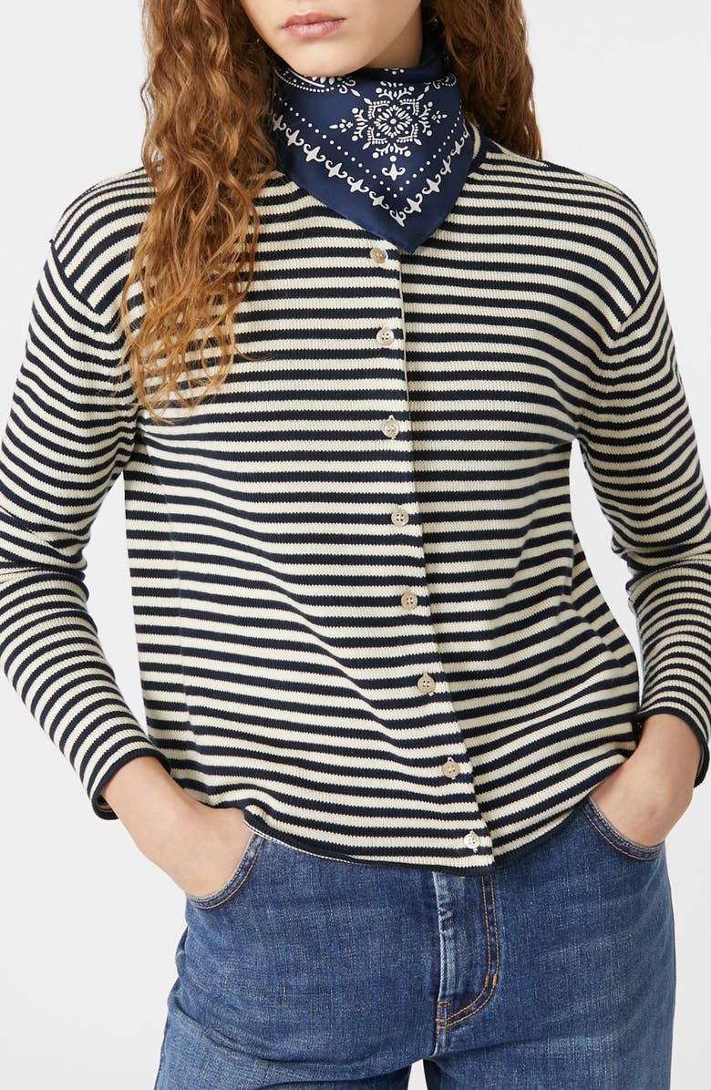 Weekend Max Mara Eritea Stripe Cotton Cardigan, Alternate, color, Navy