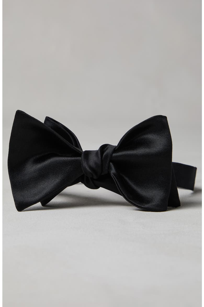 Cotton and silk satin bow tie, Alternate, color, Black