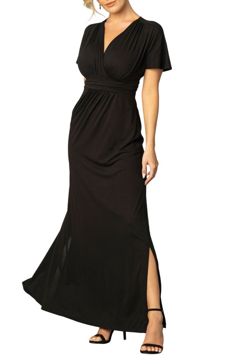 Kiyonna Vienna V-Neck Maxi Dress, Alternate, color, Black Noir