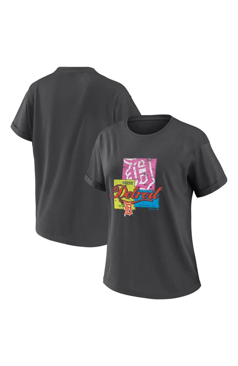 WEAR by Erin Andrews Women's WEAR by Erin Andrews Charcoal Detroit Tigers Domestic Box Color Boyfriend T-Shirt, Main, color, Charcoal