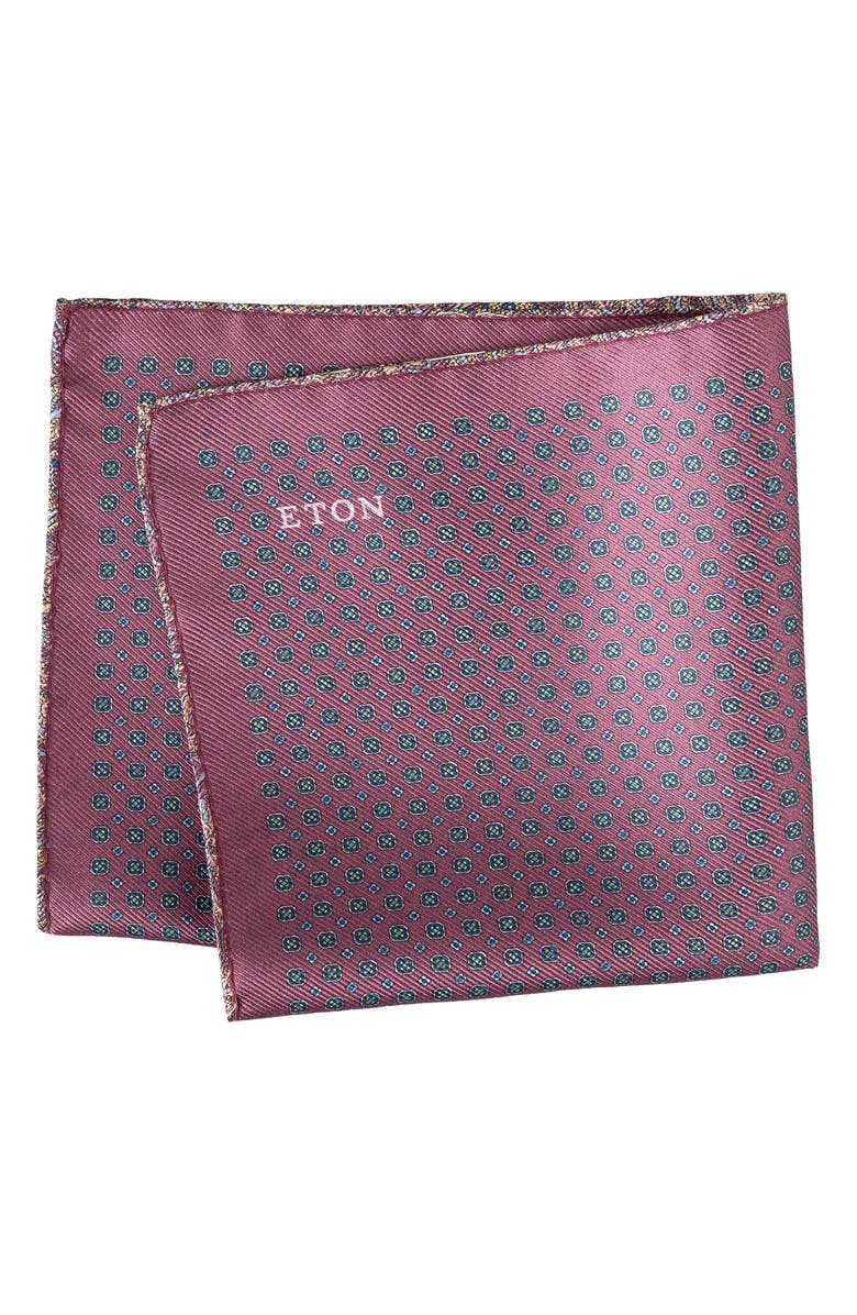 Eton Medallion & Paisley Reversible Silk Pocket Square, Main, color, Medium Purple