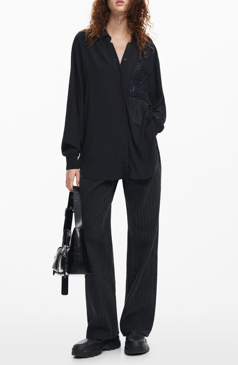 Desigual Cam Sapporo Sequin Fringe Pocket Shirt, Alternate, color, 