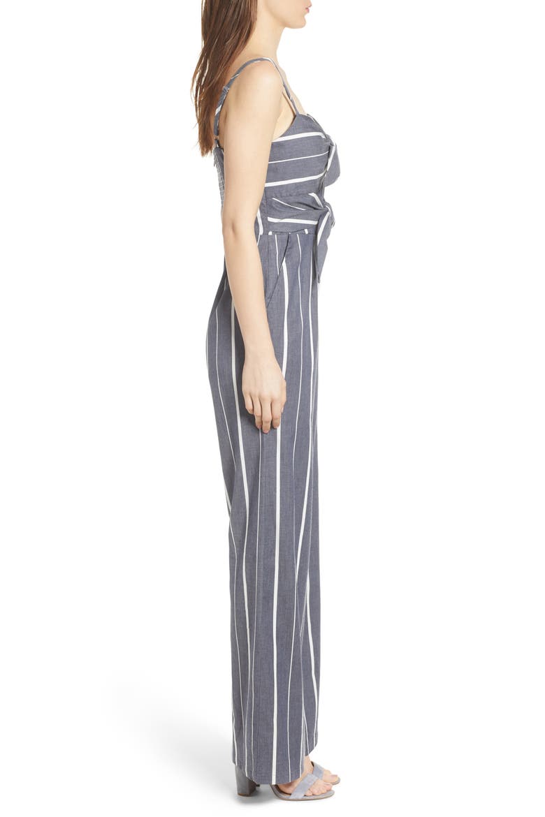Double Tie Front Jumpsuit, Alternate, color, DENIM/ WHITE