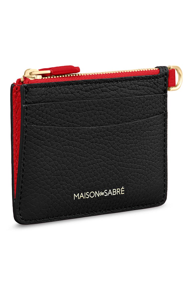 Leather Zipped Card Pouch, Alternate, color, Rouge Noir