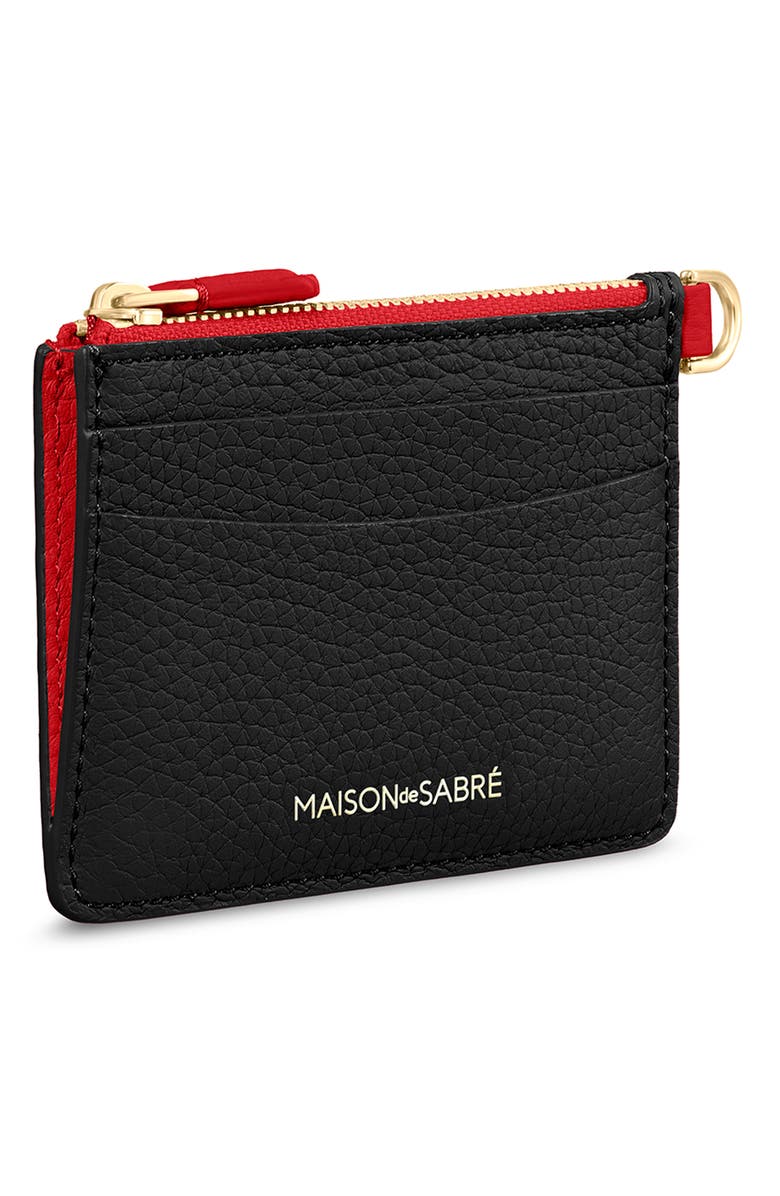 MAISON de SABRÉ Leather Zipped Card Pouch, Alternate, color, Rouge Noir