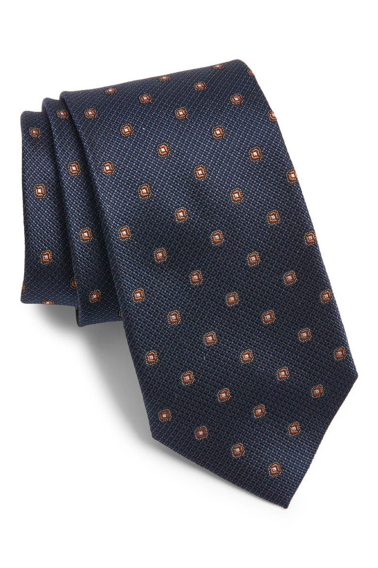 Neat Silk Tie, Main, color, NAVY - RUST