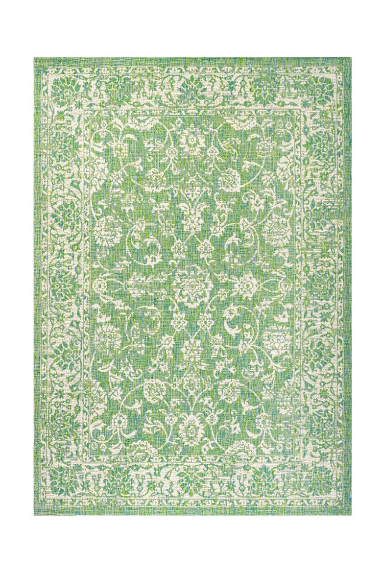 Tela Bohemian Textured Weave Floral Indoor/Outdoor Area Rug, Main, color, Cream/Green