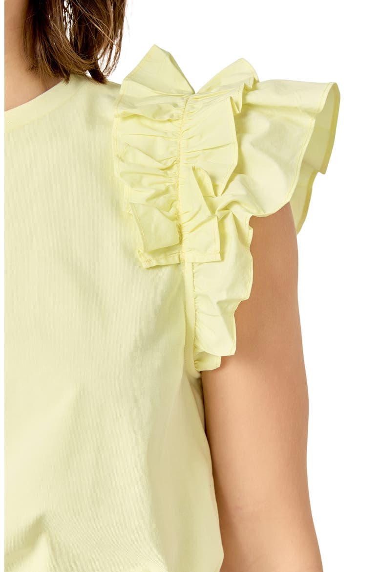 Ruffle Sleeve Mix Media Cotton Top, Alternate, color, BUTTER YELLOW