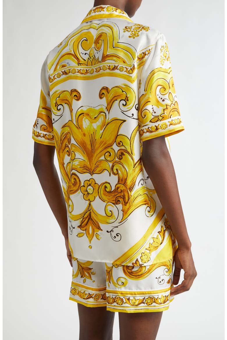 Majolica Print Silk Button-Up Shirt, Alternate, color, MIX MAIOLICA GIALLO