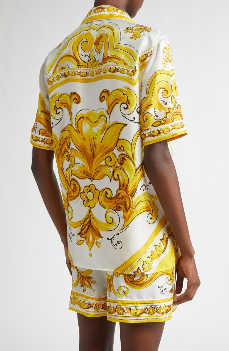 Dolce&Gabbana Majolica Print Silk Button-Up Shirt, Alternate, color, 