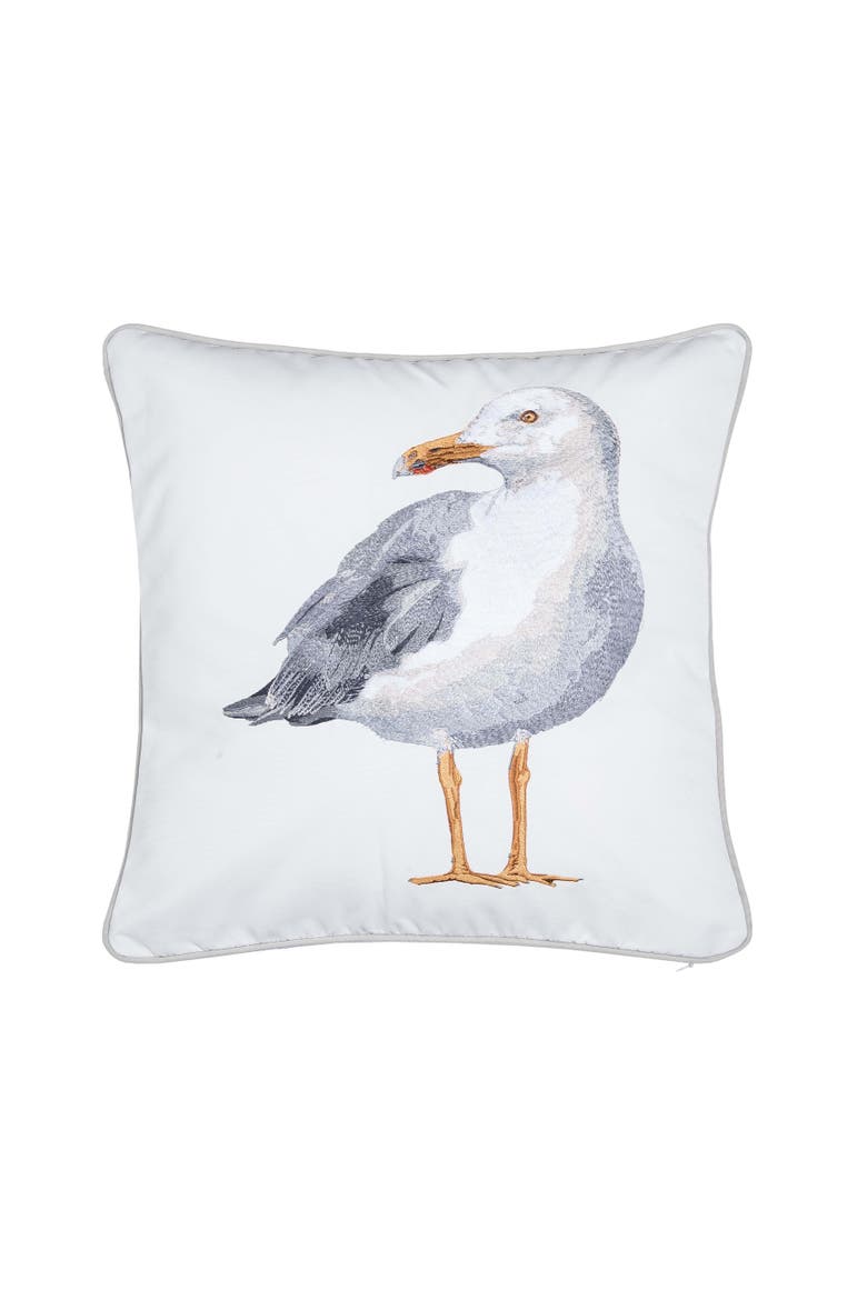 What You Lookin' at Seagull Coastal Beach Embroidered Throw Pillow, 18" x 18", Main, color, White