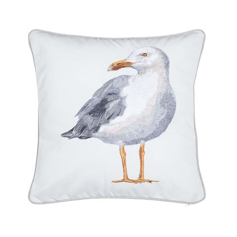 What You Lookin' at Seagull Coastal Beach Embroidered Throw Pillow, 18" x 18"