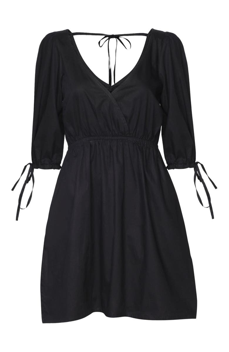 Reistor Gathered Elbow Sleeve Short Dress, Alternate, color, Black