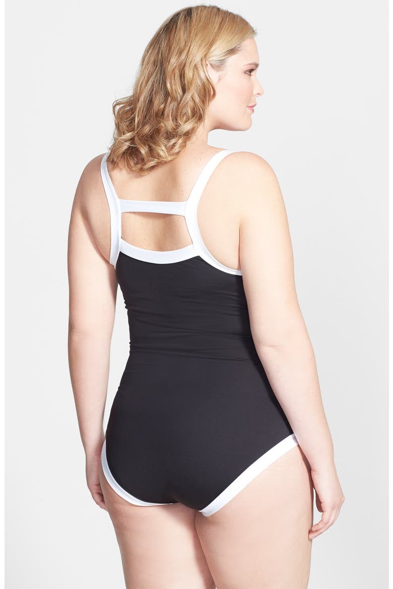 'Day & Night' Zip Front One-Piece Swimsuit, Alternate, color, BLACK