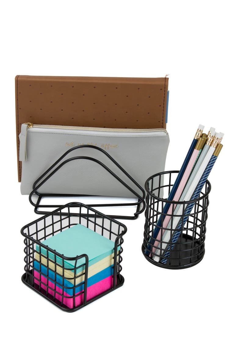 Copper Wire Metal Desk Organizer 5-Piece Set, Alternate, color, BLACK