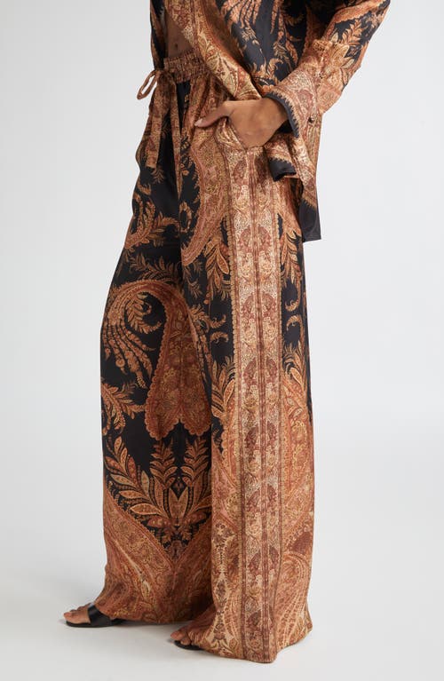 Zimmermann Multicolor Pants With Belt And All-over Paisley Motif In Silk Woman In Brown