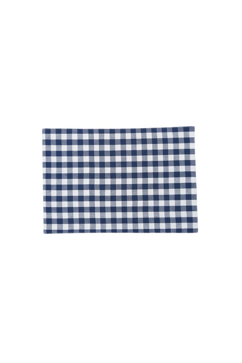 Ashford Indigo Gingham Checkered 100% Cotton Set of 6 Placemats 13" x 19", Main, color, Blue