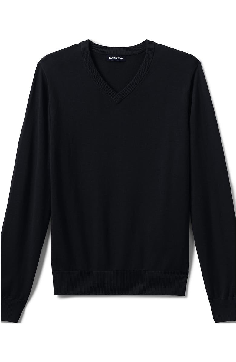Lands' End School Uniform  Cotton Modal Fine Gauge V-neck Sweater, Alternate, color, Black