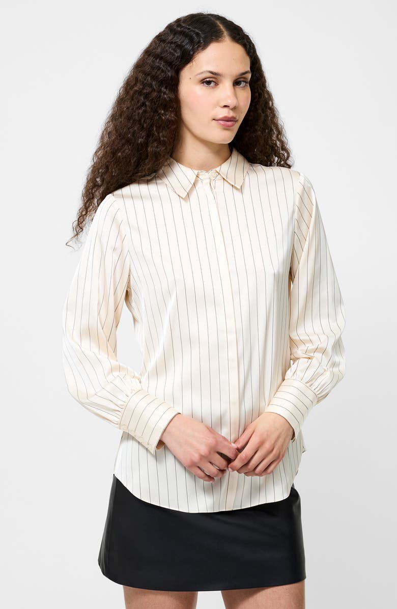 French Connection Pinstripe Satin Shirt, Alternate, color, Porcelain Cream-Black