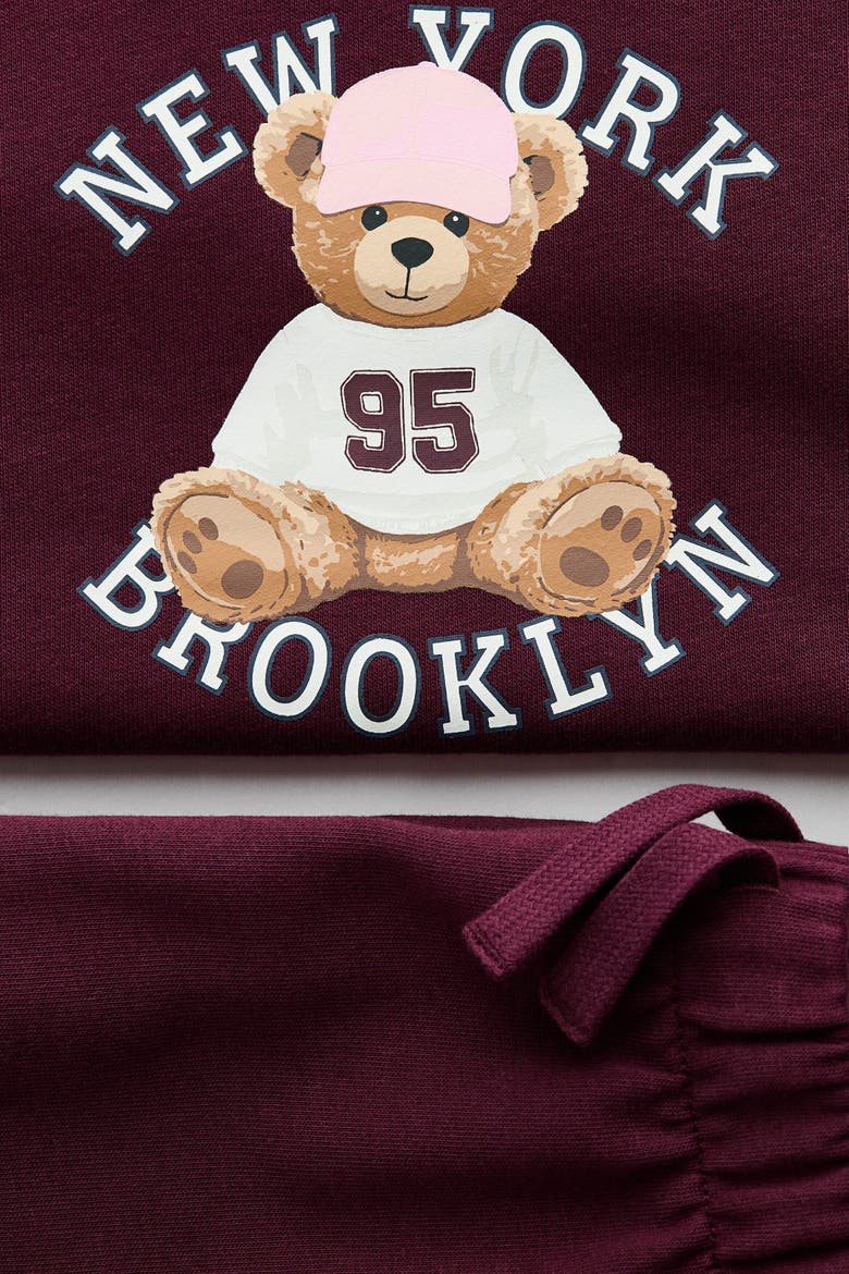 2-Piece Printed Sweatshirt And Shorts Set, Alternate, color, Dark plum red/New York