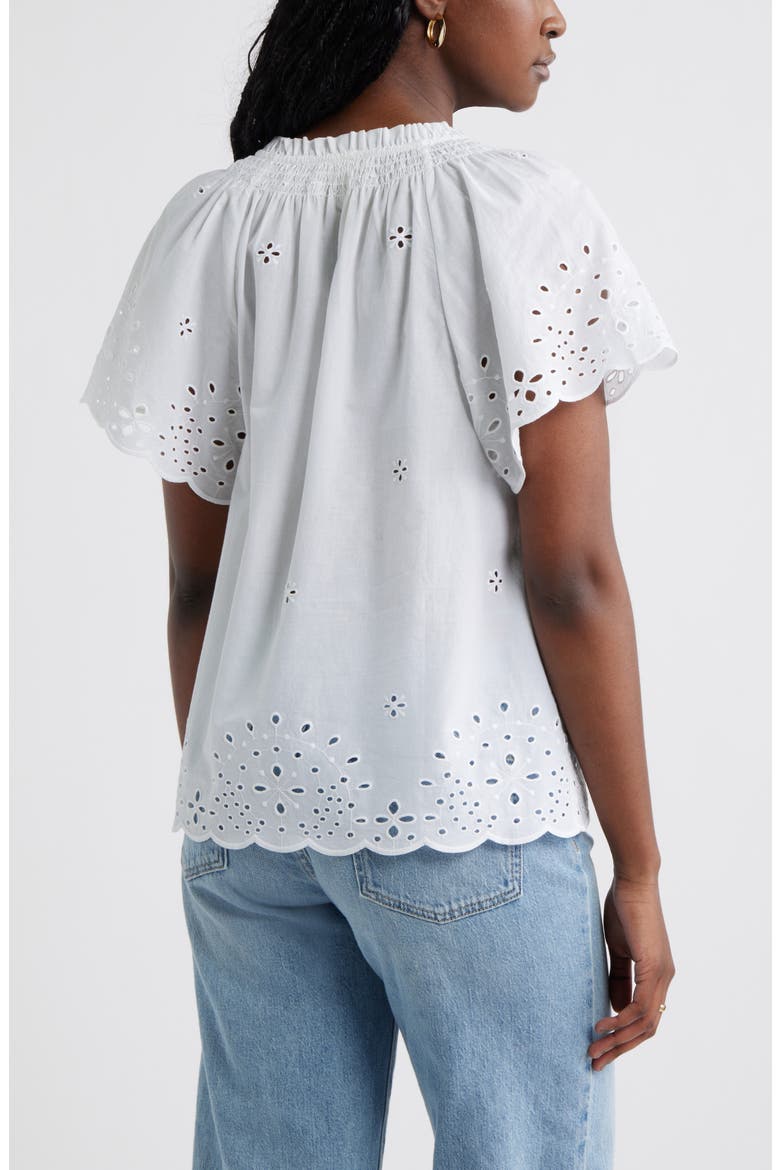 Eyelet Ruffle Trim Cotton Top, Alternate, color, WHITE