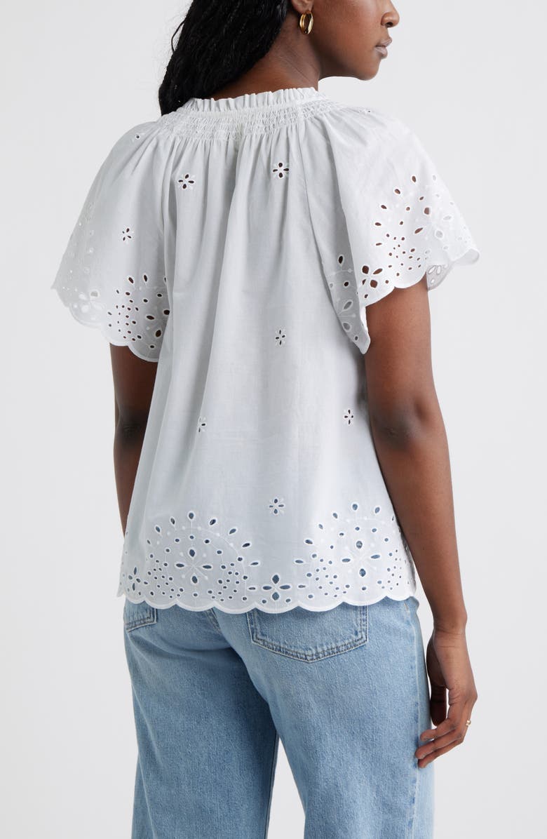 Caslon<sup>®</sup> Eyelet Ruffle Trim Cotton Top, Alternate, color, White