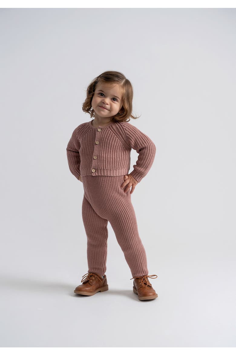 Girl Rib Knit Overall and Cardigan Set, Alternate, color, Dark Mauve