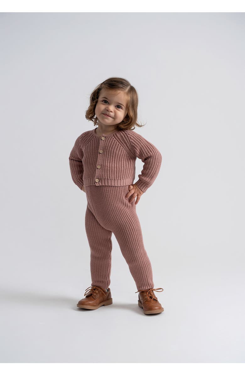 Charlotte & George Girl Rib Knit Overall and Cardigan Set, Alternate, color, Dark Mauve