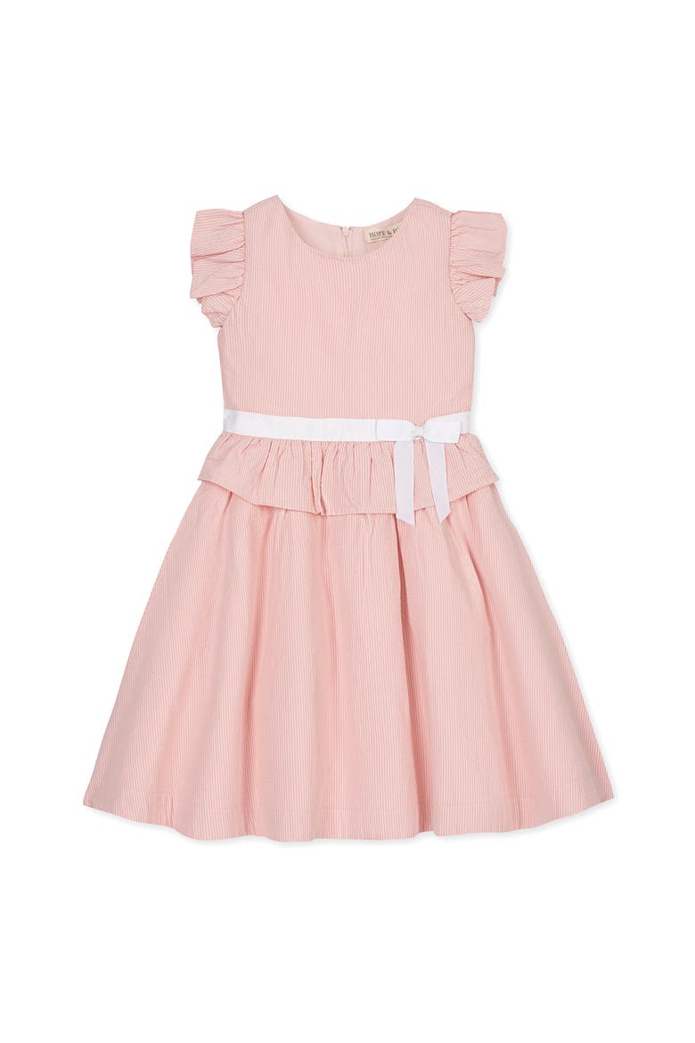 Kids' Organic Seersucker Ruffle Sleeve Peplum Dress, Main, color, Tonal Rose Seersucker