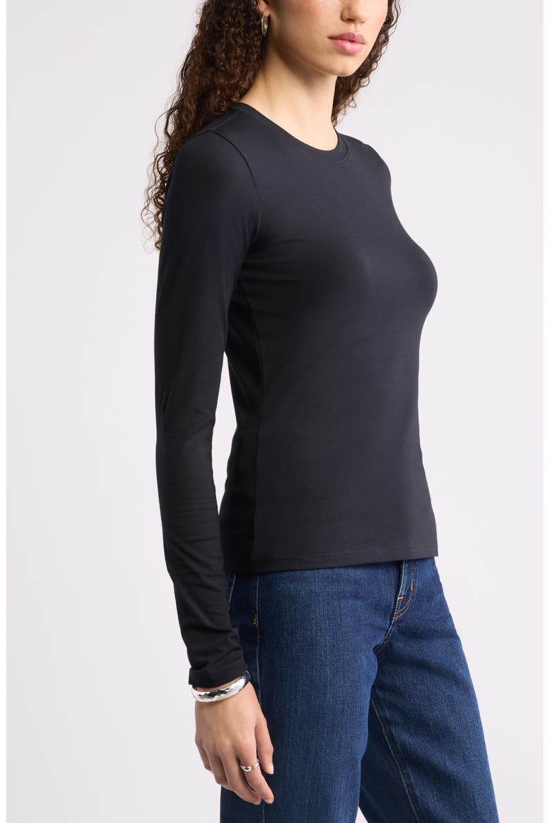 Pima Cotton & Tencel Modal Long Sleeve T-Shirt, Alternate, color, BLACK