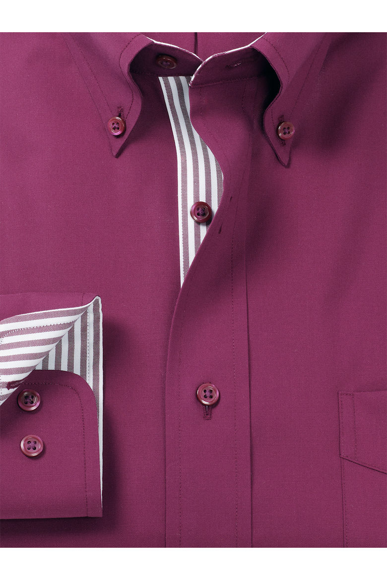 Taillored Fit Non Iron Pinpoint Oxford Weave Dress Shirt with Trim, Alternate, color, Burgundy