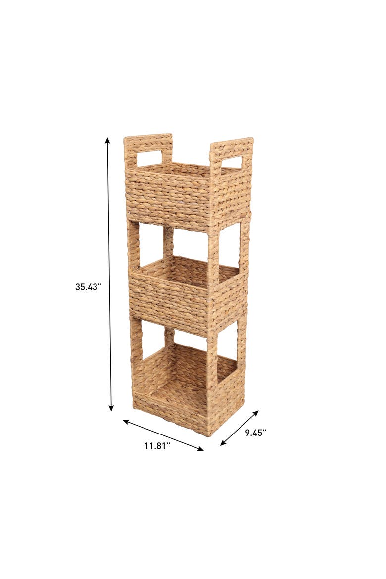 Savannah Coastal Handwoven Water Hyacinth 3-Tier Freestanding Storage Tower with Metal Frame and Handles, Alternate, color, Natural