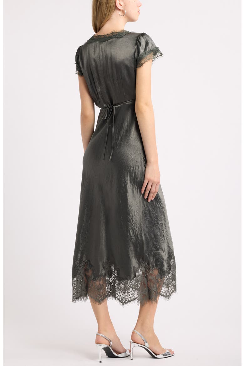 Lace Trim Satin Midi Dress, Alternate, color, GREY COBBLE