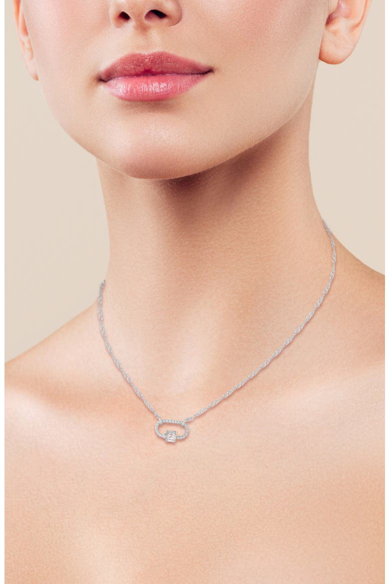 Oval Lock Cubic Zirconia Pendant Necklace, Alternate, color, SILVER
