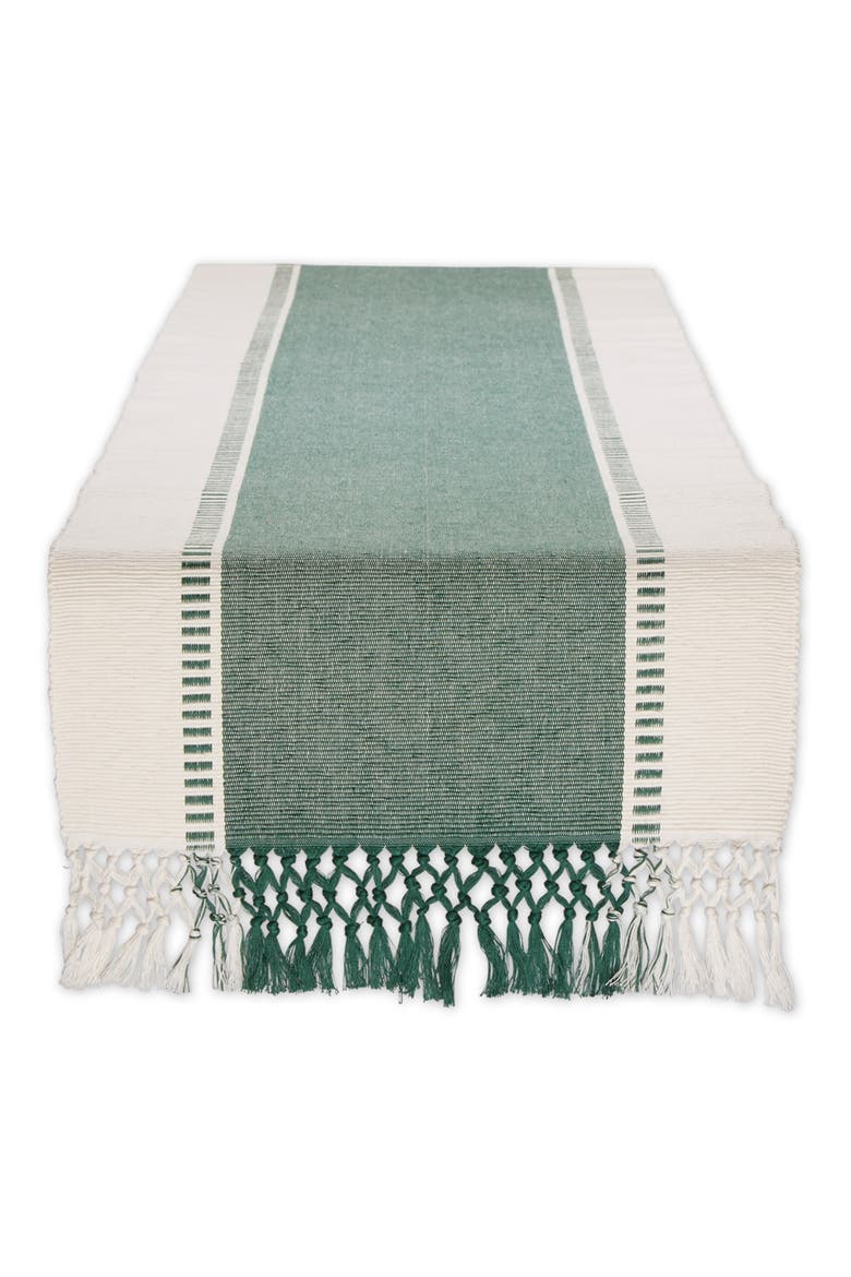 Dobby Stripe Ribbed Table Runner, Main, color, Dark Green