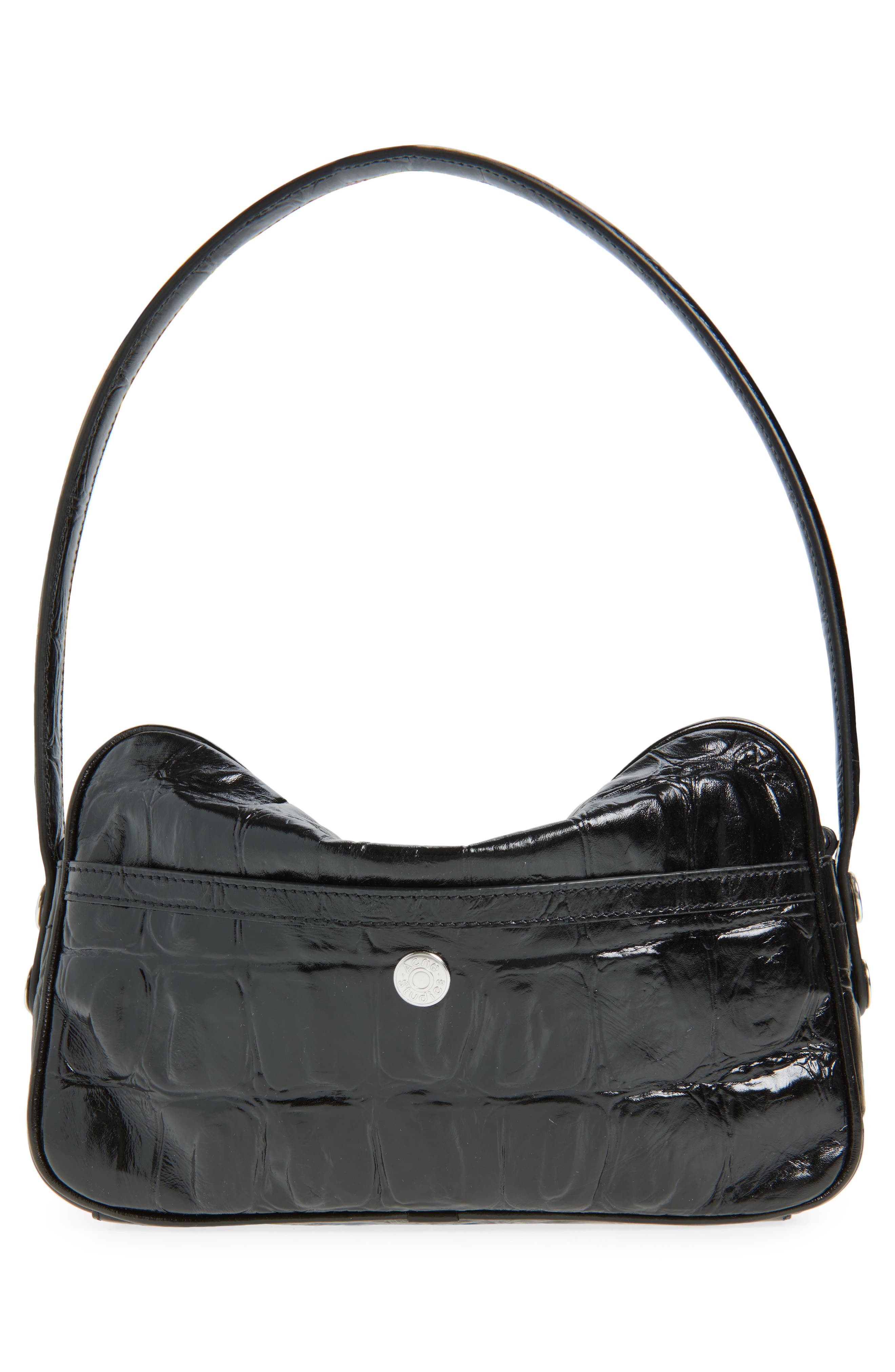 Acne Studios Camero Party Croc Embossed Leather Shoulder Bag, Alternate, color, Black