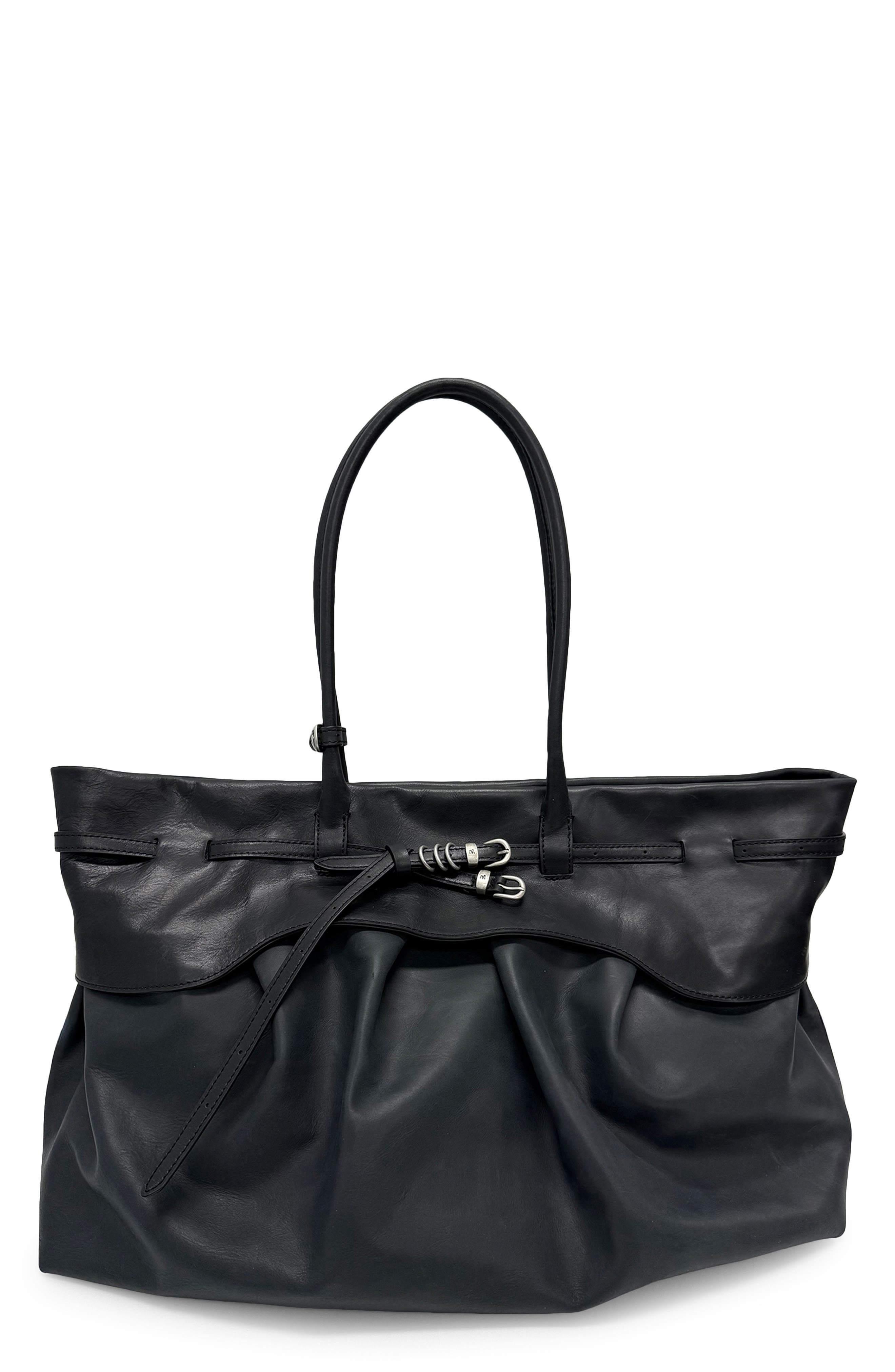 Soft Grandma Layered Leather Tote, Main, color, BLACK PULL-UP + TWO-TONE NAKED