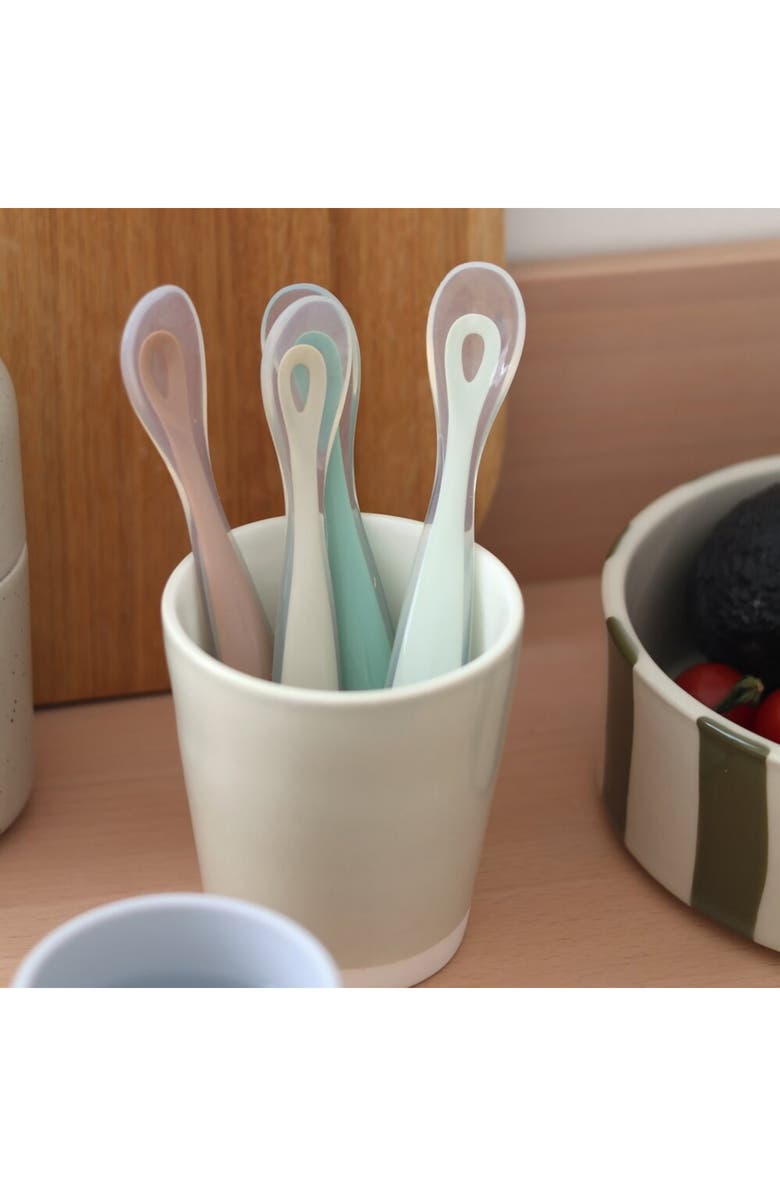 BEABA Set of 4 Self-Feeding Silicone Spoons, Alternate, color, Green/ Natural Multi