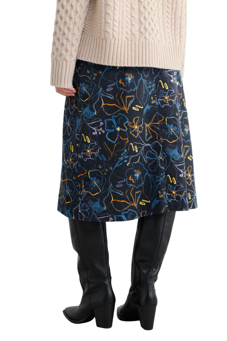 Forest View Floral Organic Cotton Corduroy A-Line Skirt, Alternate, color, DRAWN FLORAL MARITIME