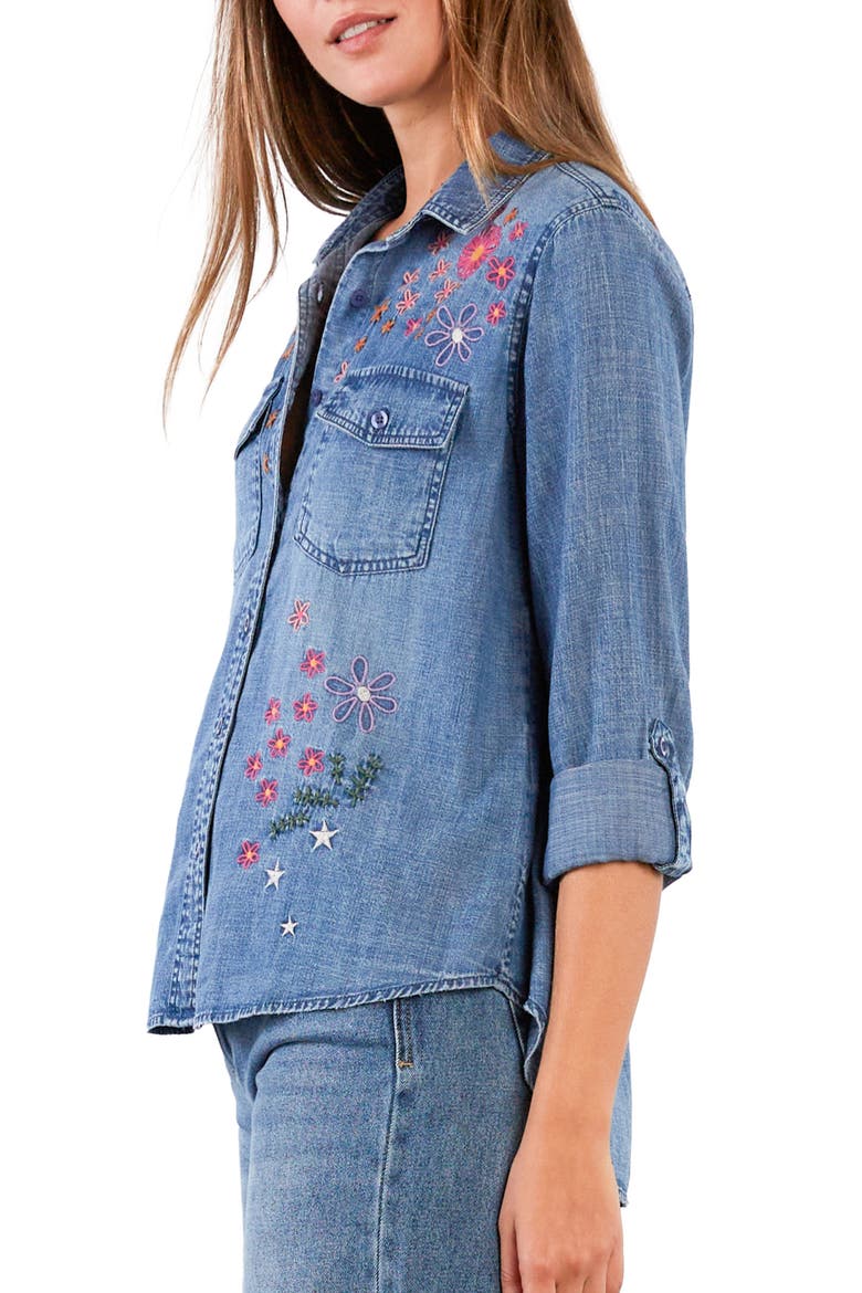 Floral Crush Embroidered Denim Shirt, Alternate, color, DENIM